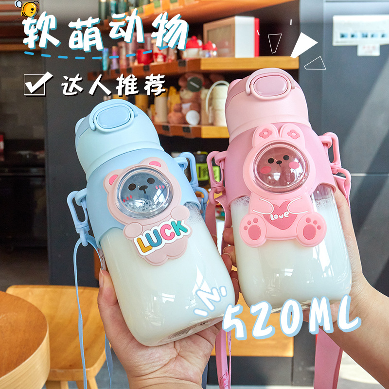 High-Looking Children‘s Straw Pc Plastic Water Cup Anti-Scald High Temperature Resistant Cartoon Male and Female Students Kindergarten Drinking Cup sub