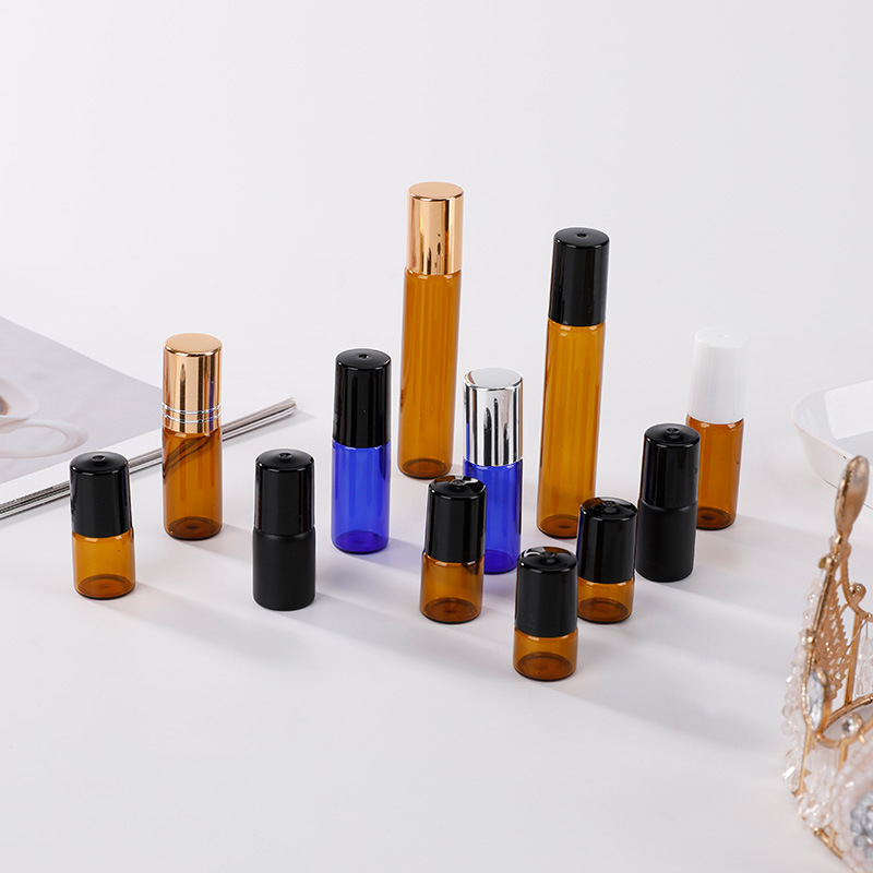 10ml茶色精油瓶 厚底蓝色滚珠瓶 香水拉管分装走珠瓶厂家供应