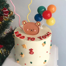 网红韩国小熊软陶插件烘焙蛋糕装饰围边贴纸小气球生日甜品台摆件