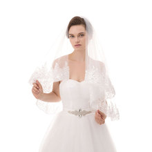 短款白色象牙色新娘头纱2021新款欧美婚礼面纱刺绣花边有梳子双层
