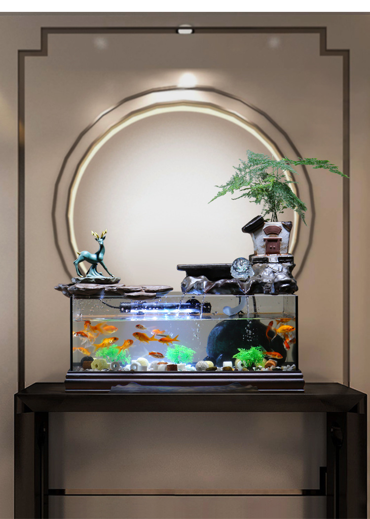 玻璃鱼缸流水摆件养鱼循环水假山喷泉微景观客厅办公乔迁开业礼品