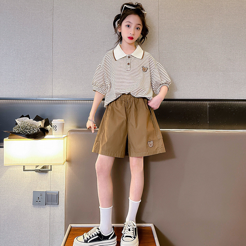 网红女童夏季套装2024洋气新款儿童短袖t恤夏装女大童夏款两件套