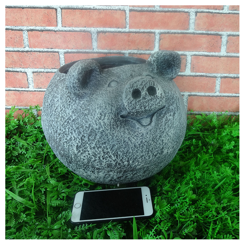 源头厂家园林花盆小猪造型树脂工艺品氧化镁雕刻庭院阳台装饰摆饰