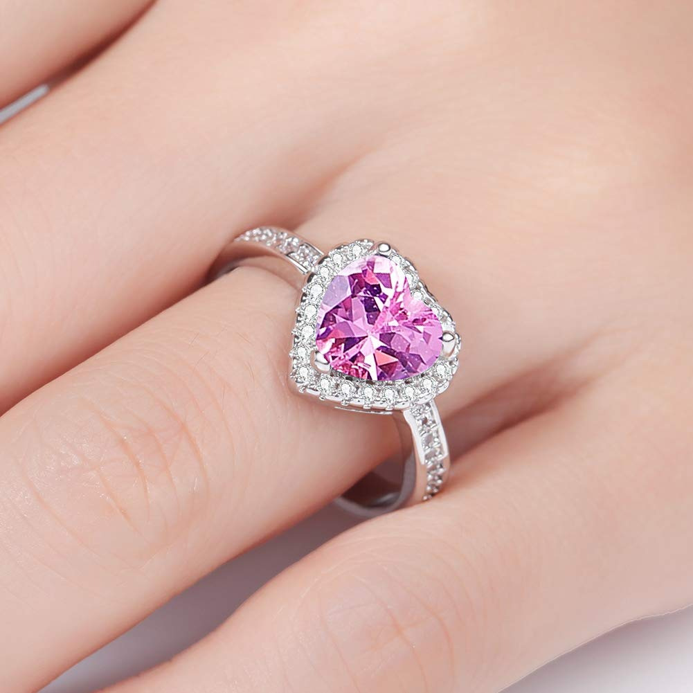 欧美时尚外贸饰品跨境爱心戒指 仿碧玺彩宝粉钻心形钻戒