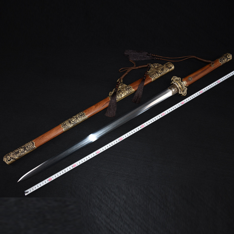 龙泉华影刀剑八面花纹钢长剑手工锻打剑宝剑刻花唐剑硬剑未开刃