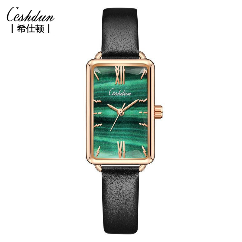 ceshdun/希仕顿 源头厂家 防水石英表手表女时尚方形小绿表 9386p