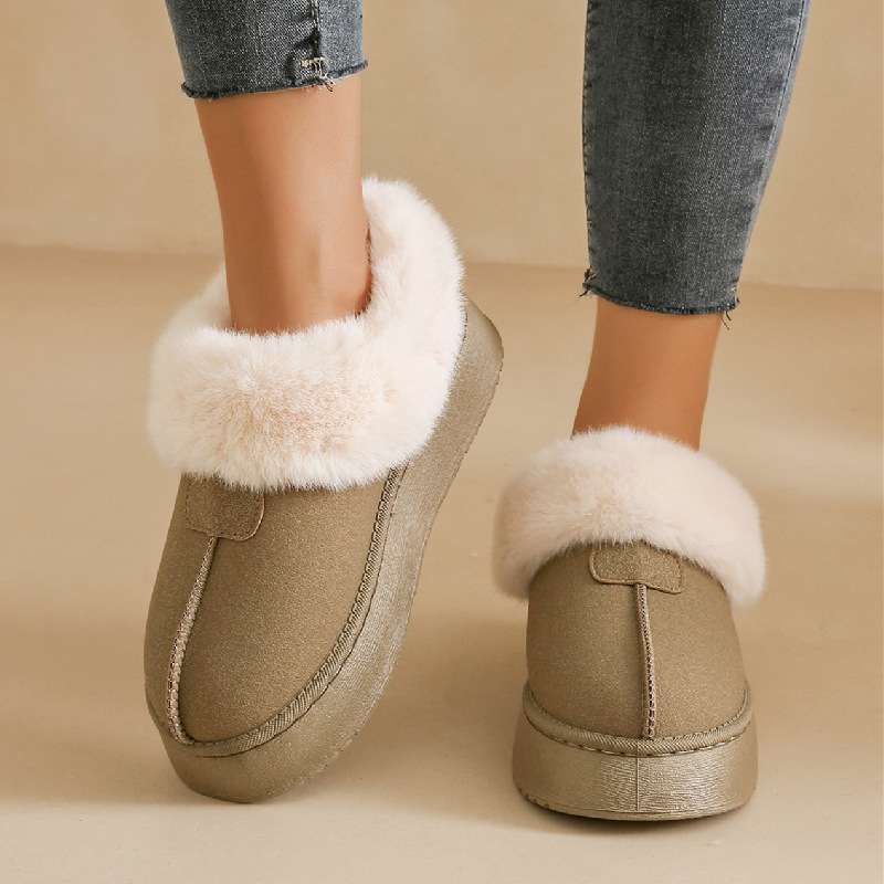 小个子厚底显高雪地靴女2024秋冬外贸大码加绒棉靴毛毛口套脚棉鞋