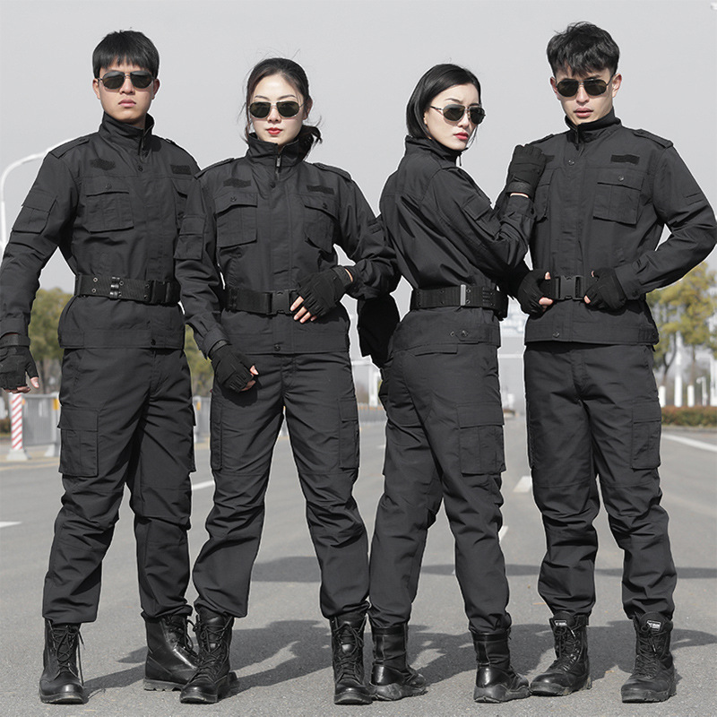 迷彩服套装男女秋冬耐磨加厚训作服黑色保安执勤工作制服战术特战