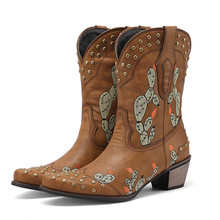 亚马逊独立站跨境外贸新款欧美复古女式骑士靴大码女鞋西式牛仔靴