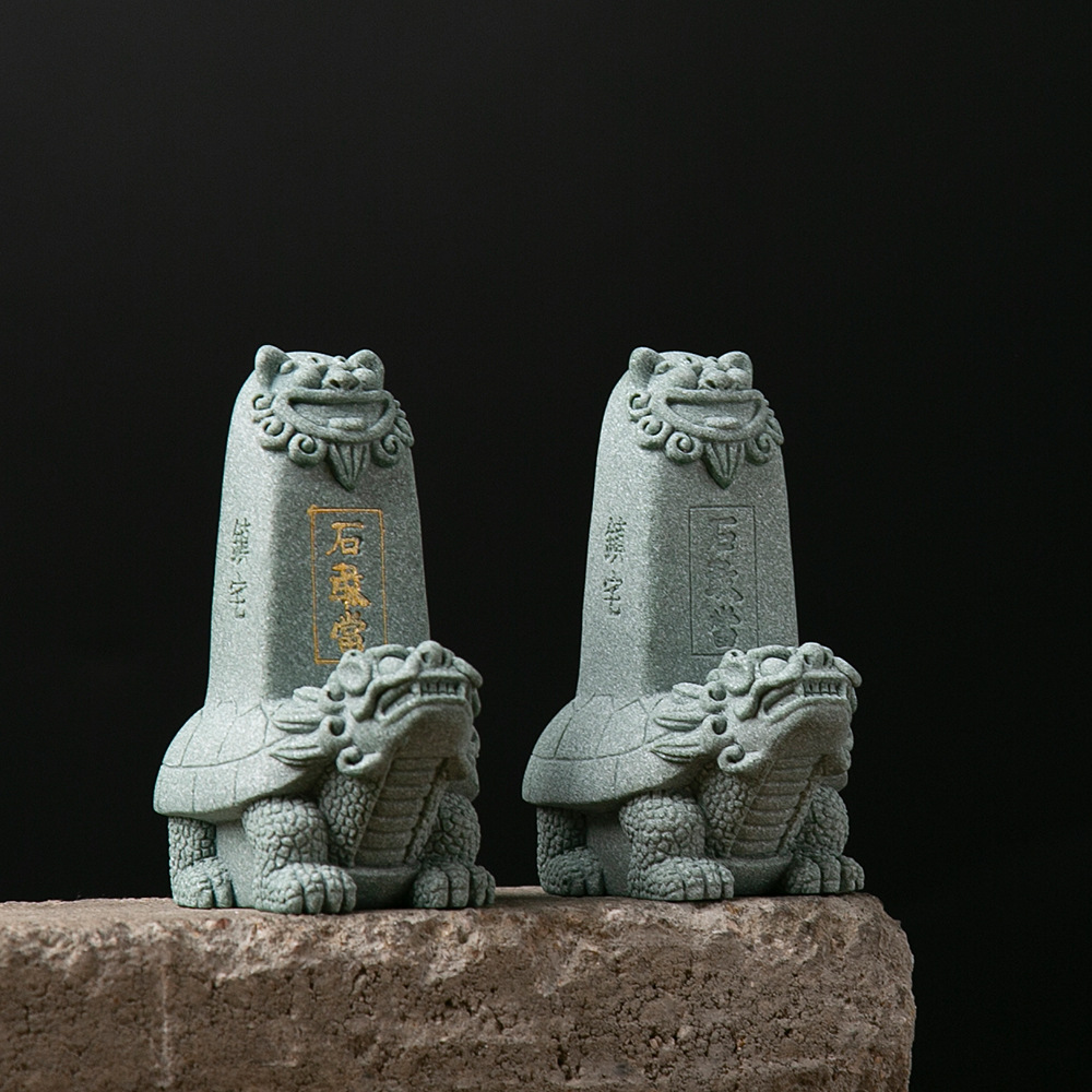 霸下负山树脂仿石摆件赑屃驮碑书房摆件石敢当龙龟驮碑雕刻摆件