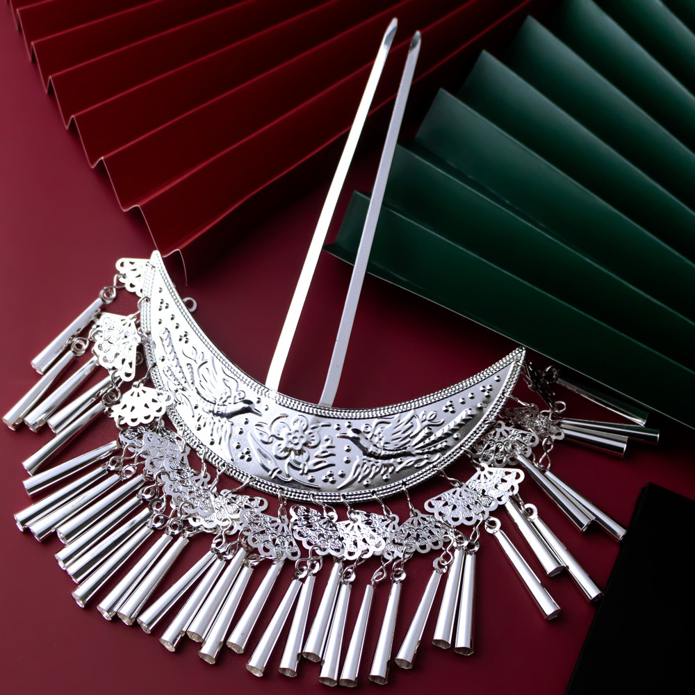 贵州苗族头饰苗银流苏发簪侗族银饰民族风舞蹈演出服配饰汉服头饰