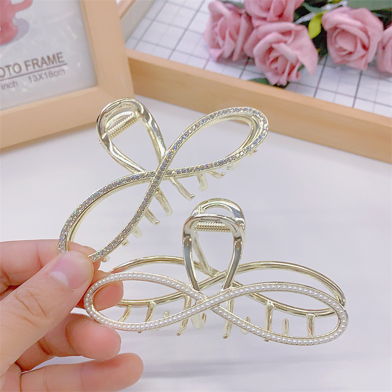 new hair accessories wholesale large alloy pearl bow barrettes gripper shark clip