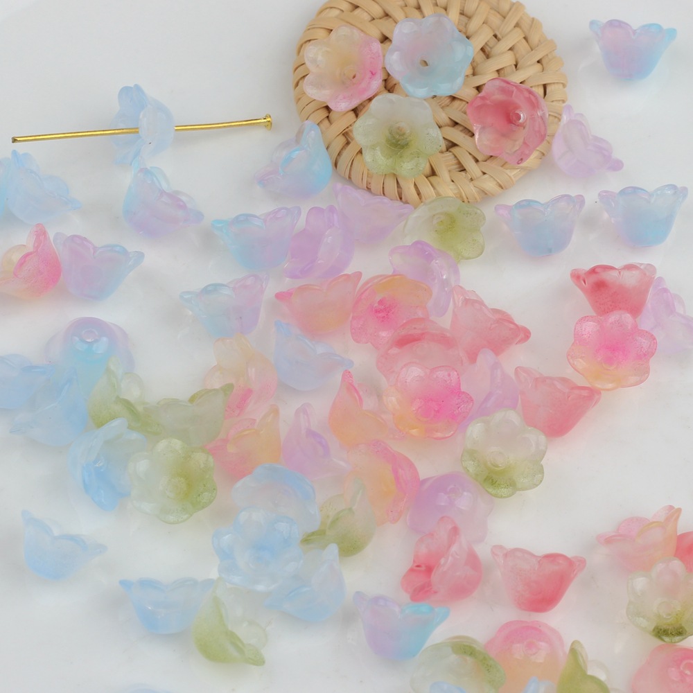 铃铛花喇叭花珠帽琉璃花朵渐变色花帽 diy手工古风饰品吊坠耳环