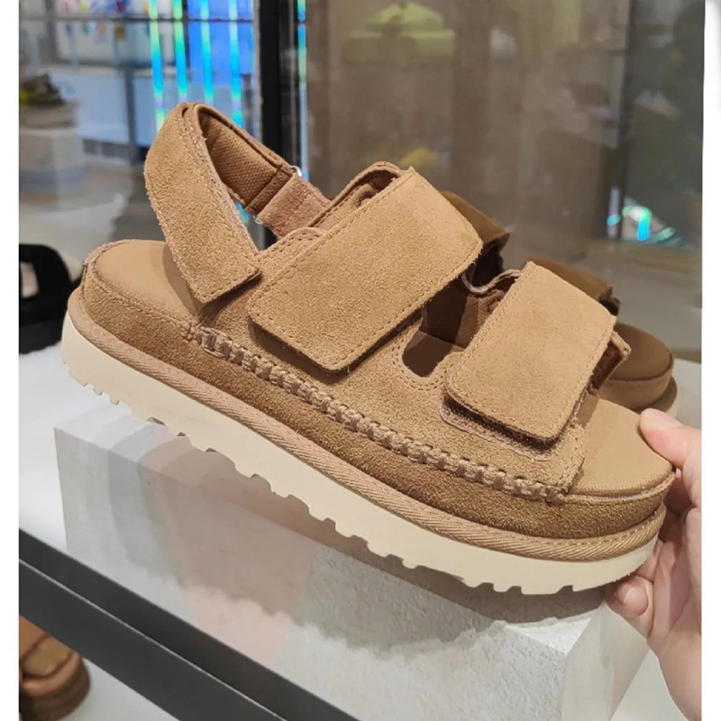 2024 Spring and Summer New Genuine Leather Platform Strap Velcro Sandals Women's Open Toe Roman Beach Shoes Women's Shoes