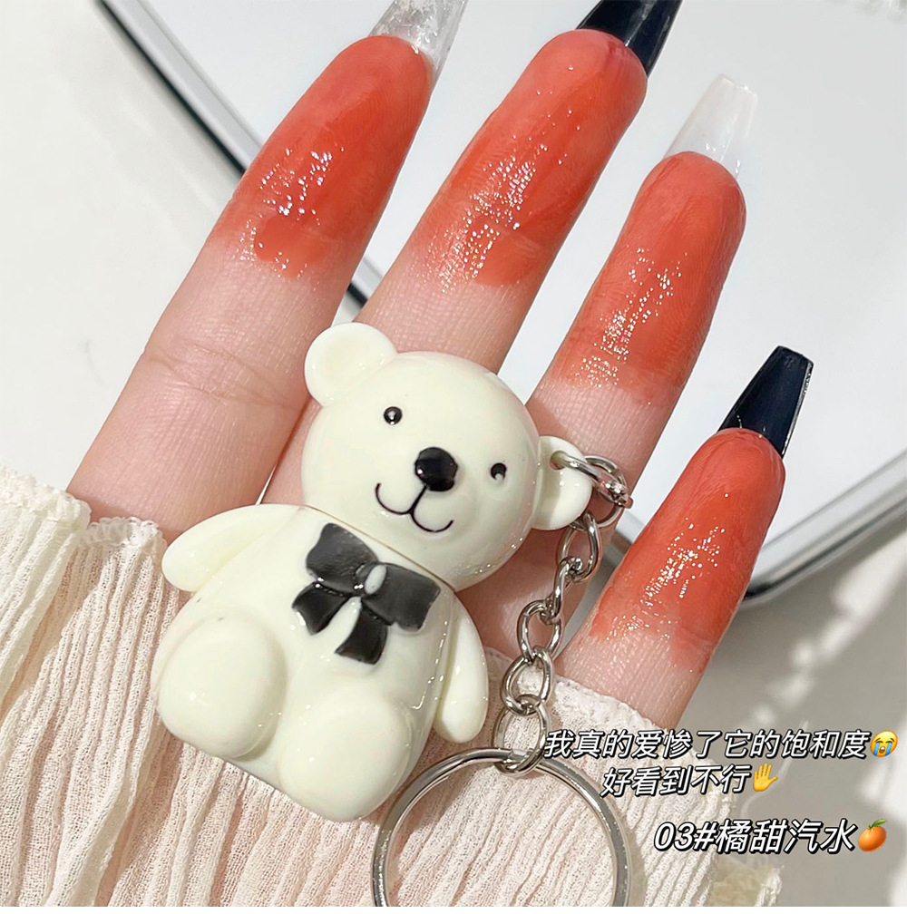 New Bear Paradise Mirror Lip Lacquer White Bear 6 Color Keychain Lipstick Student Cheap 6 Color Factory Wholesale