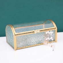 高档奢华金属玻璃首饰盒饰品收纳盒创意桌面公主珠宝首饰展示盒