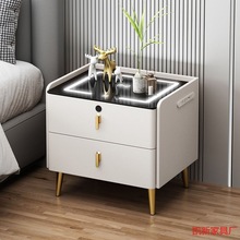 轻奢床头柜高级感实木卧室现代简约储物小柜子岩板小型床头收纳柜