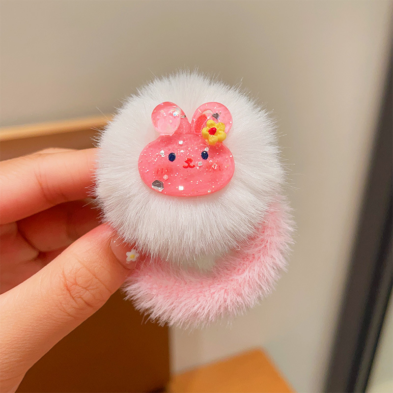 Children's Plush Hair Ring Girls' Colorful Fur Ball Cartoon High Elasticity Hair Friendly String Cute Bear Rabbit Hair Rope