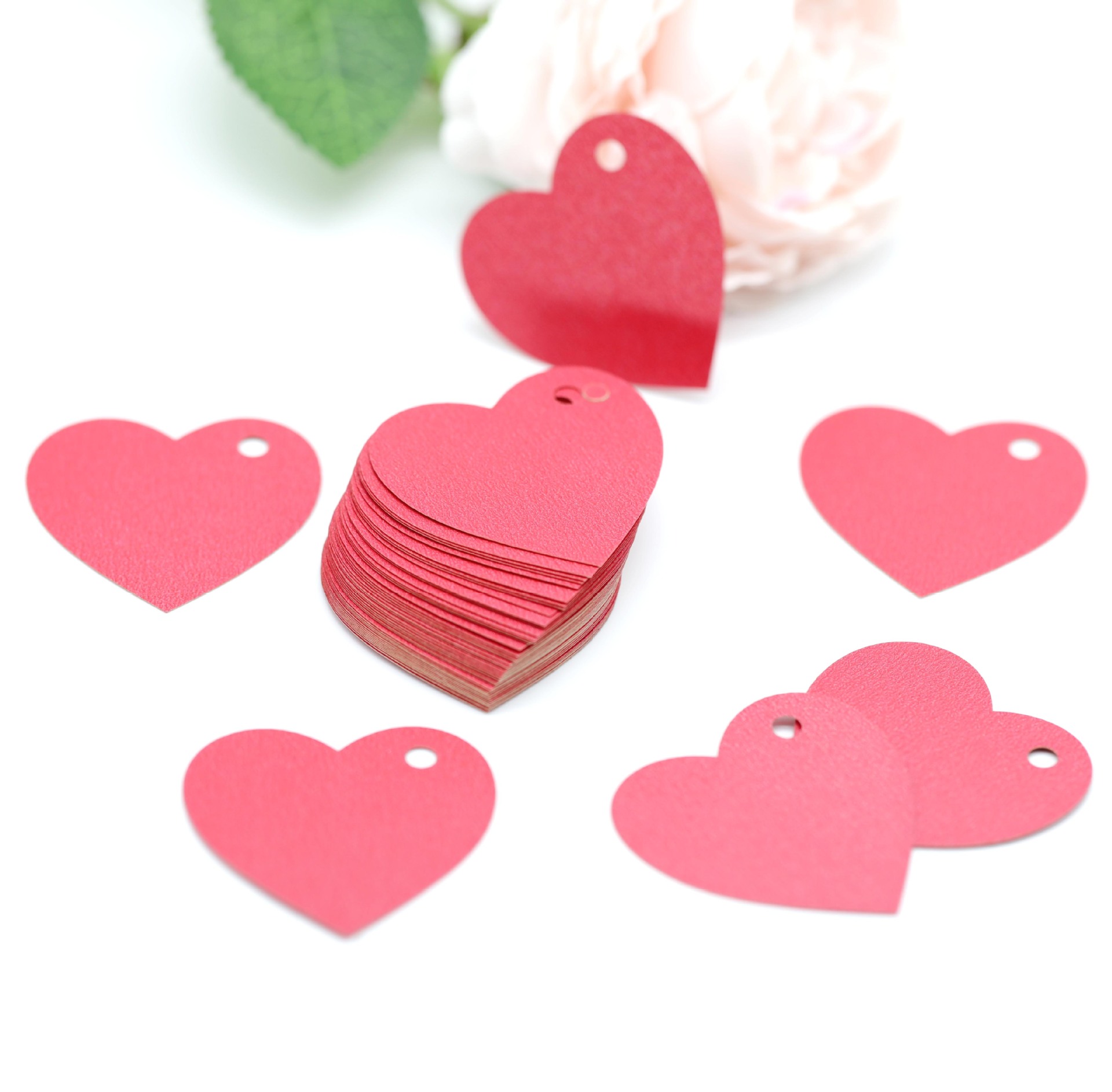 情人节派对装饰吊牌 珠光红色镂空心形卡片 粉色爱心许愿卡 批发