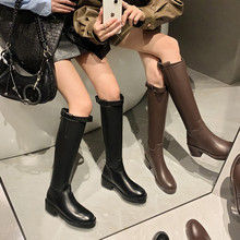 大小筒~两种跟高~圆头扣带骑士靴粗跟bai搭高筒靴女时尚大码靴