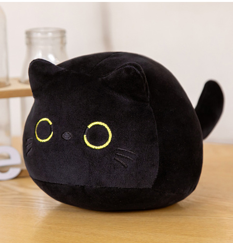 亚马逊跨境黑猫抱枕毛绒公仔可爱呆萌猫咪temu速卖通跨境热销批发