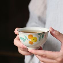 手绘草木灰枇杷品茗杯 复古陶瓷品茗家用茶杯喝水主人杯