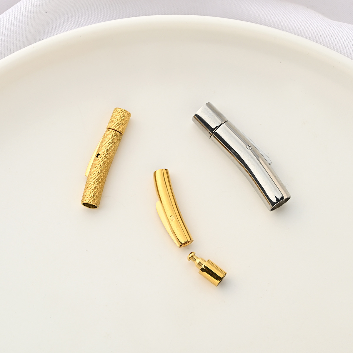 一字扣不锈钢按扣编织皮绳手链连接弯扣盘编手绳扣头diy饰品配件