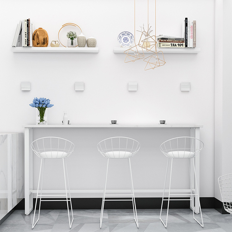 白色实木吧台小圆桌方桌简约洽谈桌铁艺餐台桌椅咖啡奶茶酒吧桌椅