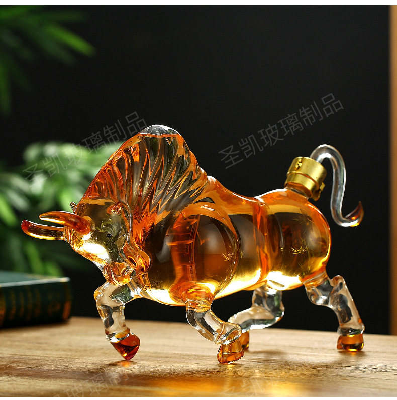 牛造型泡酒瓶 十二生肖高硼硅工艺玻璃酒瓶 玻璃牛泡酒瓶摆件