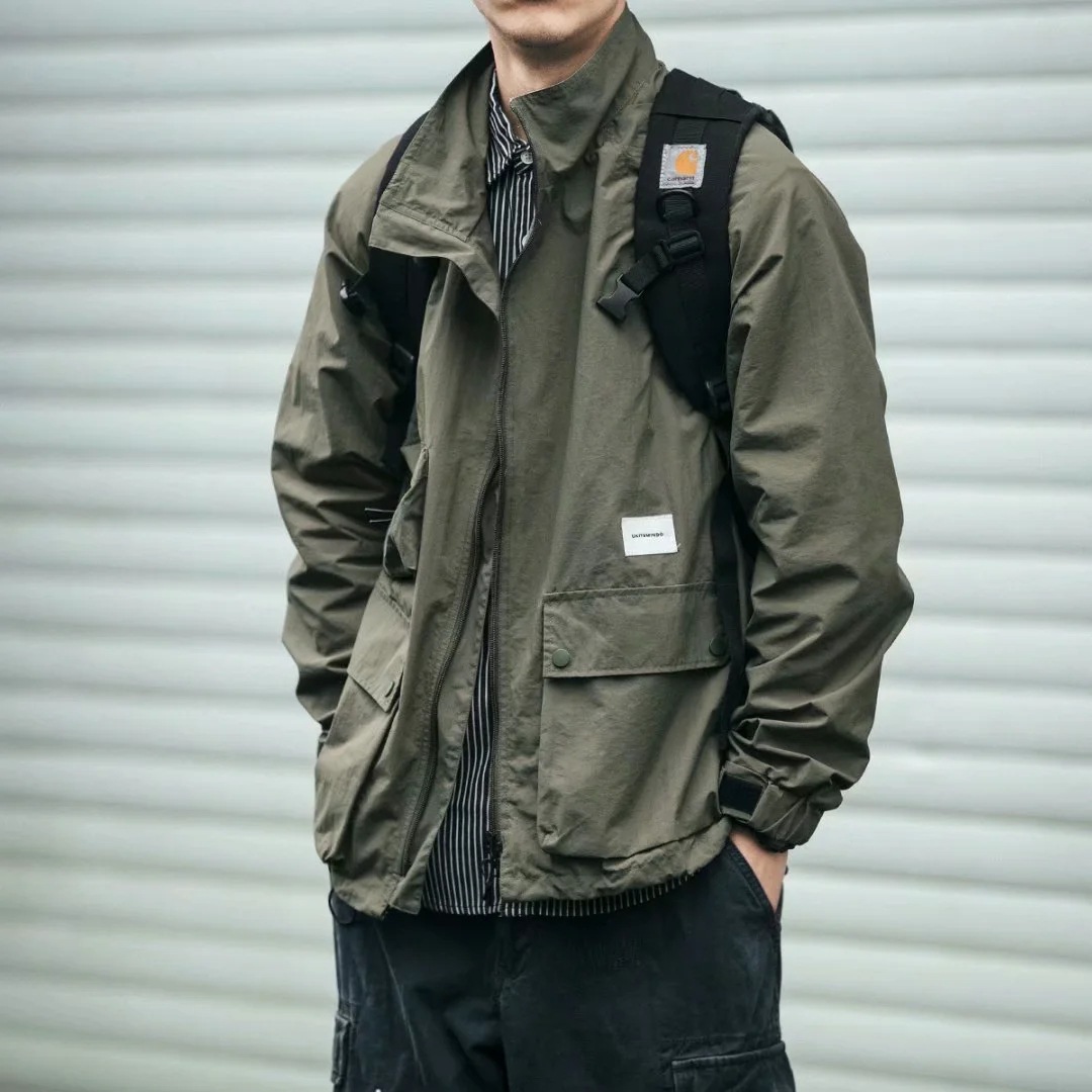 复古工装外套男春秋宽松立领冲锋衣潮流休闲机能薄款猎装教练夹克