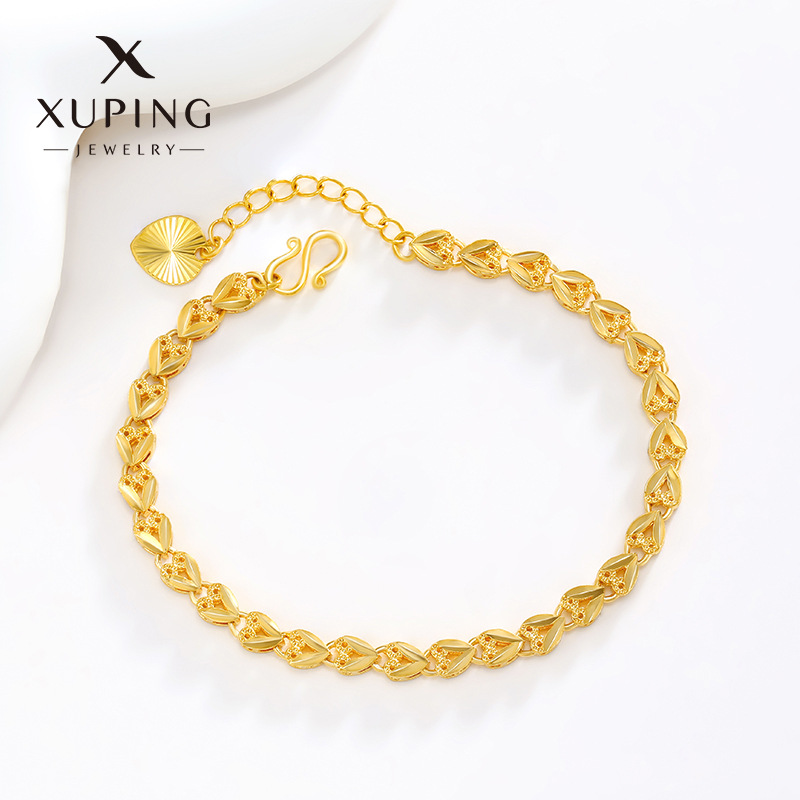 xuping jewelry alloy gold plated carven design reverse mold heart bracelet fashion simple retro heart-shaped bracelet wholesale for women