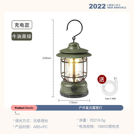 Outdoor Multi-Functional Retro Camping Lantern Ultra-Long Life Battery Usb Charging Flame Lamp Camping Lamp Atmosphere Tent Light