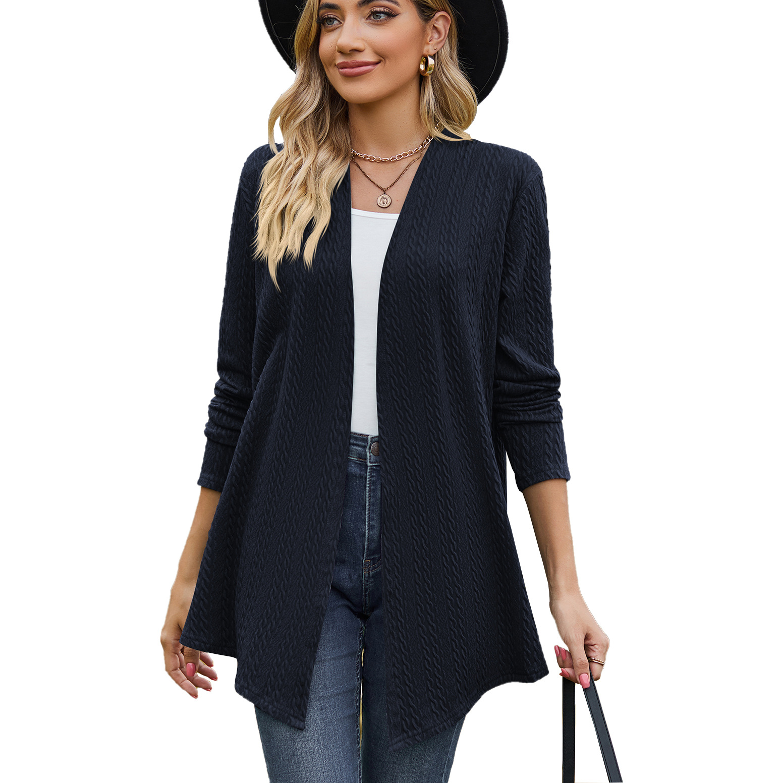 Amazon Europe and America Cross Border Foreign Trade 2023 Autumn and Winter New Solid Color Long Sleeve Loose Cardigan Coat Women's Top for Women