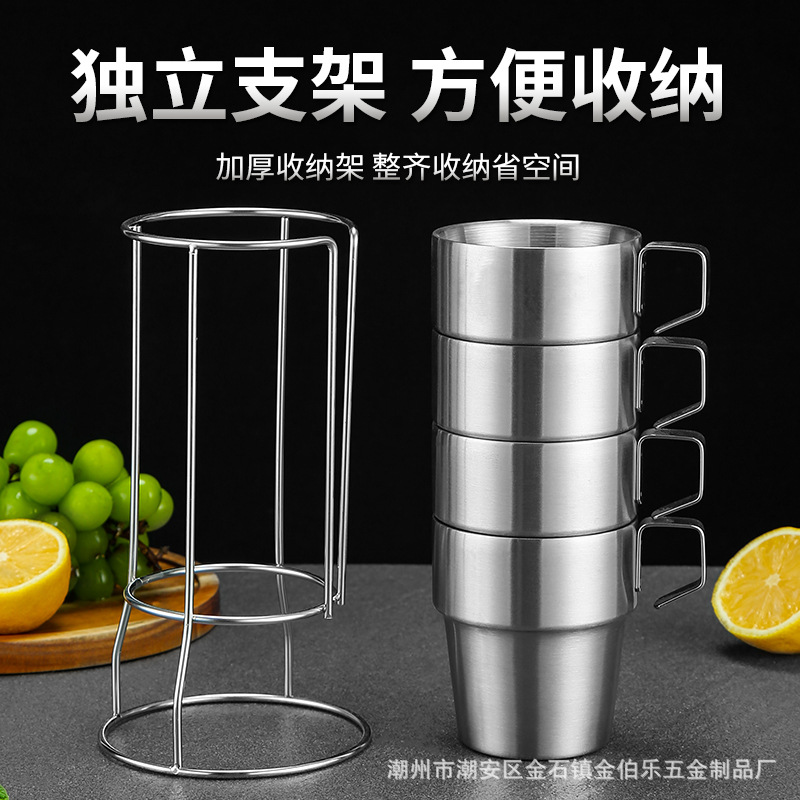 Cross-Border Outdoor Double-Layer Stainless Steel Water Cup Coffee Cup 304 Folding Cup Camping Portable Insulation Anti-Scald Pot Sets