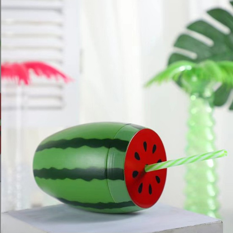 Creative Cartoon Fruit Watermelon Cup Large-Capacity Water Cup Children's Modeling Juice Cup with Straw Milk Tea Drink Plastic Cup