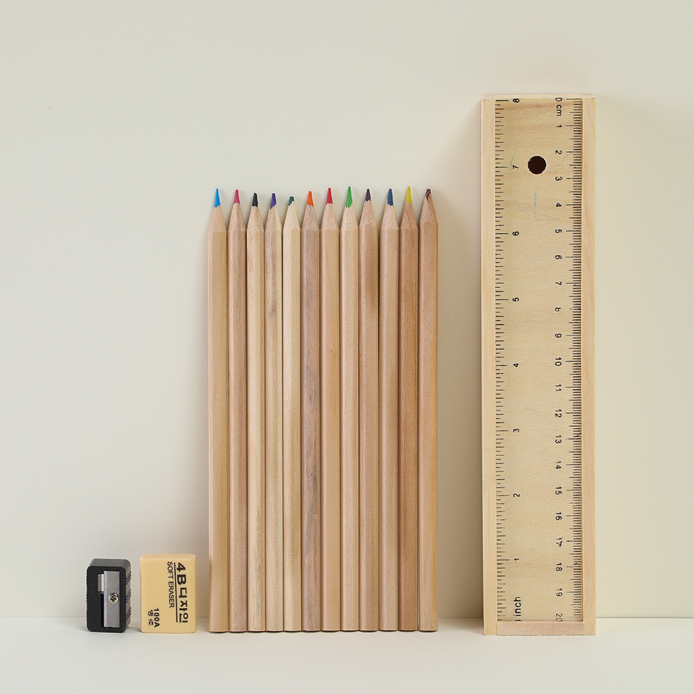 原木色12支木盒12色原木色彩铅原木文具盒可印字原木铅笔木质卷笔