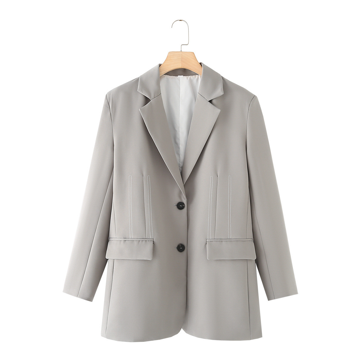 欧美风外贸女装新款时尚百搭纯色一粒扣长袖休闲西装长款西装外套