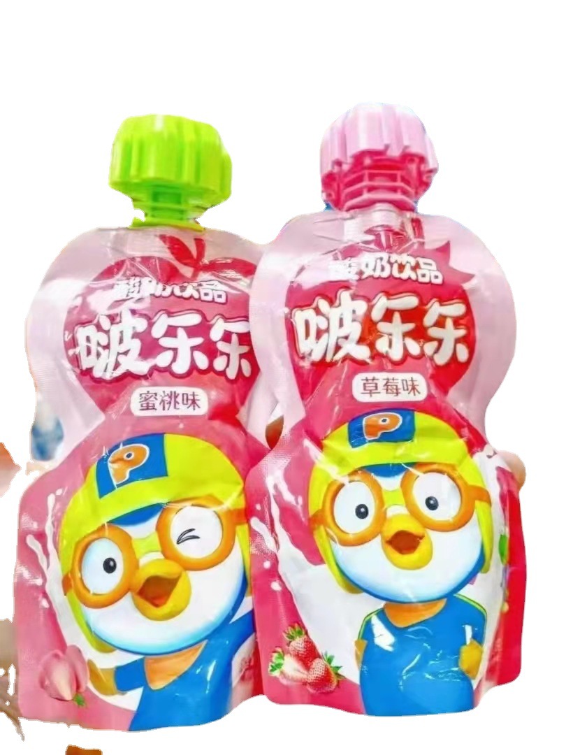 啵乐乐酸奶饮品发酵型含乳饮料蜜桃草莓酸奶味100ml整箱拍24包