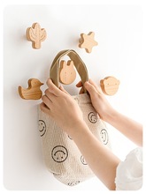 日式榉木动物可爱挂钩粘钩实木质北欧ins儿童房挂装饰把手衣挂