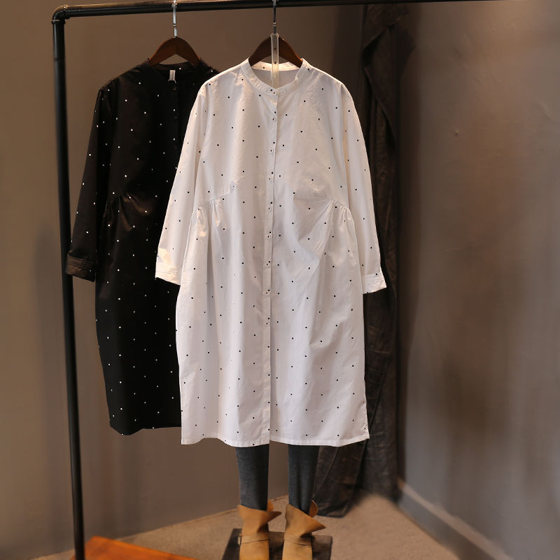 外贸原单意大利女装清仓圆点连衣裙春秋设计感小众百搭长袖衬衫裙