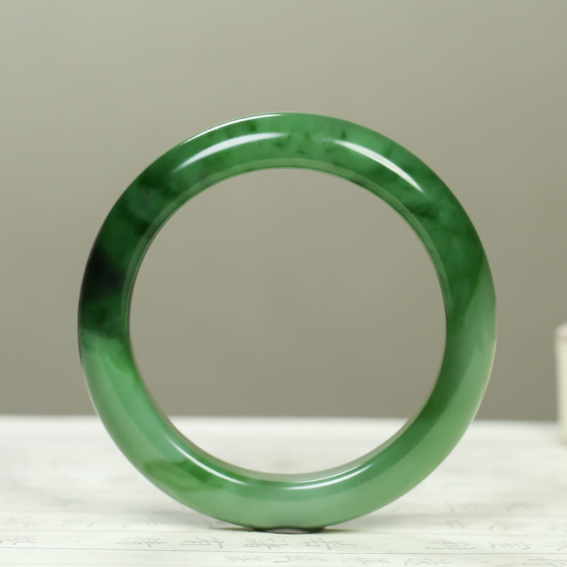 温润斋天然和田玉俄料白加绿玉石直径53毫米手镯玉器工艺品送证书