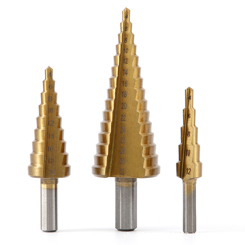 Pagoda Drill Sawtooth Drill 6-Piece Titanium-Plated Pagoda Drill Woodworking Hole Reaming Slot Broaching Pagoda Drill Plastic Box Set