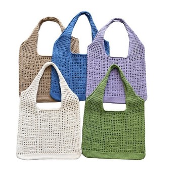 针织包复古网眼镂空简约编织包包女包单肩包bags毛线手提包购物袋