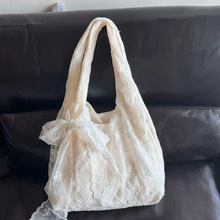 韩系小清新蕾丝花朵帆布包女新款大容量单肩托特