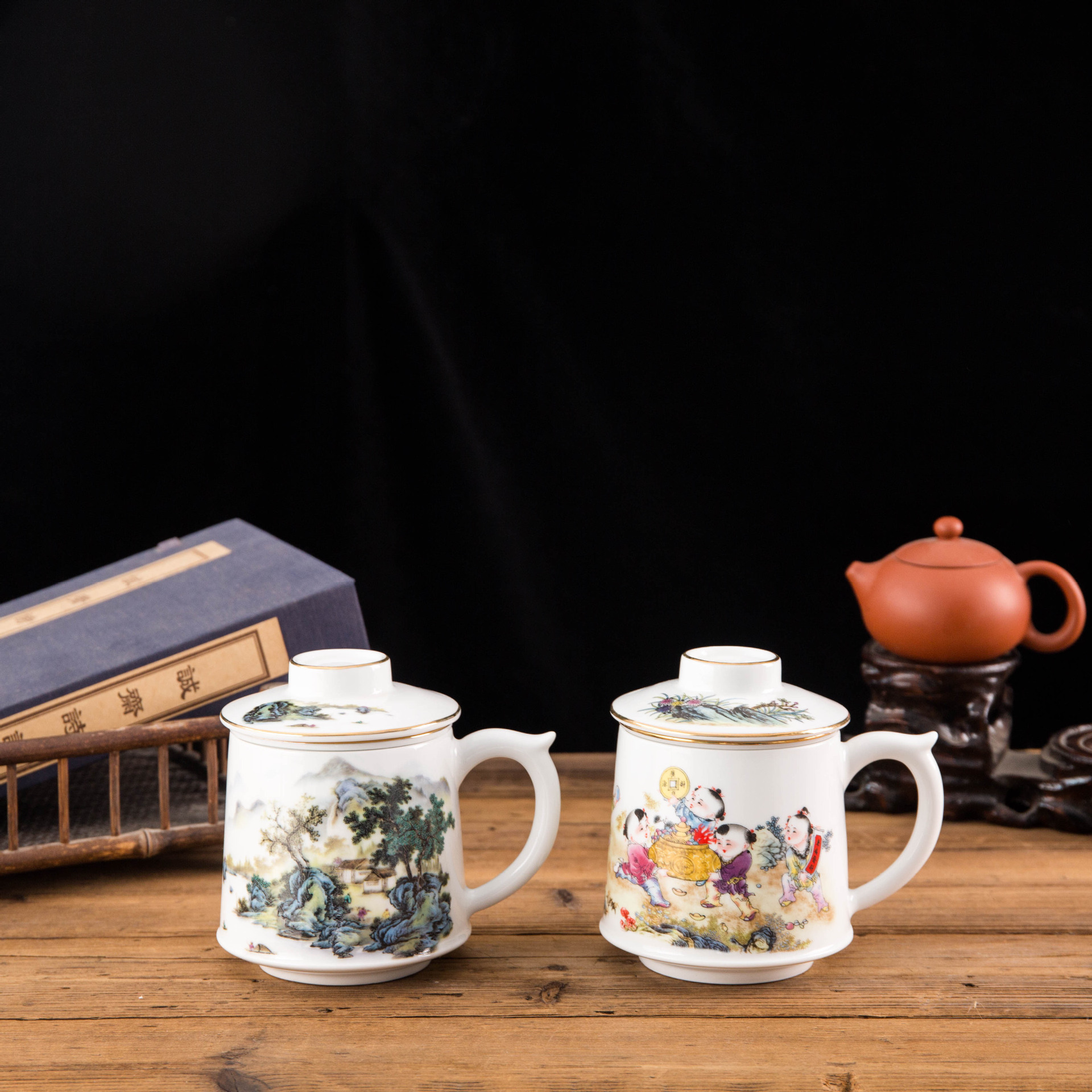 Jingdezhen Ceramics Tea Water Separation Tea Cup Filter Water Cup Baichuan Cup with Lid Business Good-looking Office Cup LG