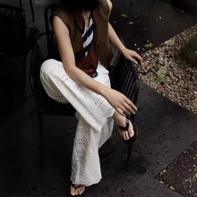 韩代款高货出品2024夏季大码女装法式薄款白色蕾丝刺绣长裤休闲裤