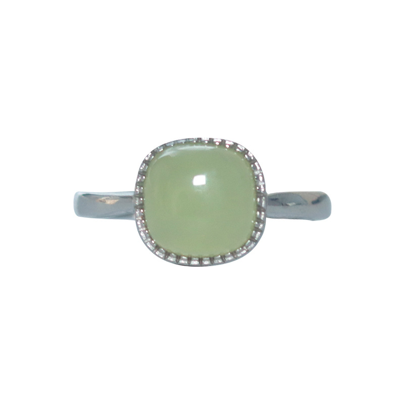 National Style Hetian Jade Cube Sugar Ring Female Versatile Antique High-Grade White Jade Special-Interest Design National Fashion Minimalist Open Ring