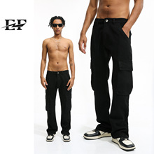 EF JEANS|2023四季款美式vibe风多口袋设计暗黑纯色直筒牛仔裤潮