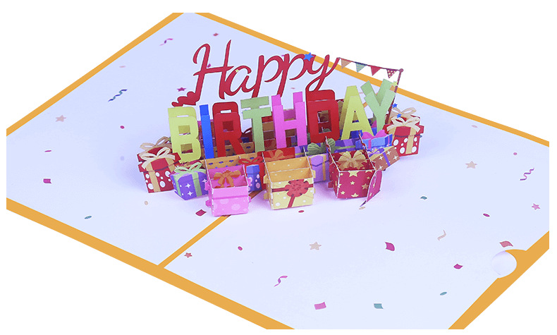 新款创意跨境彩印生日立体贺卡happy birthday纸雕3d立体生日卡片