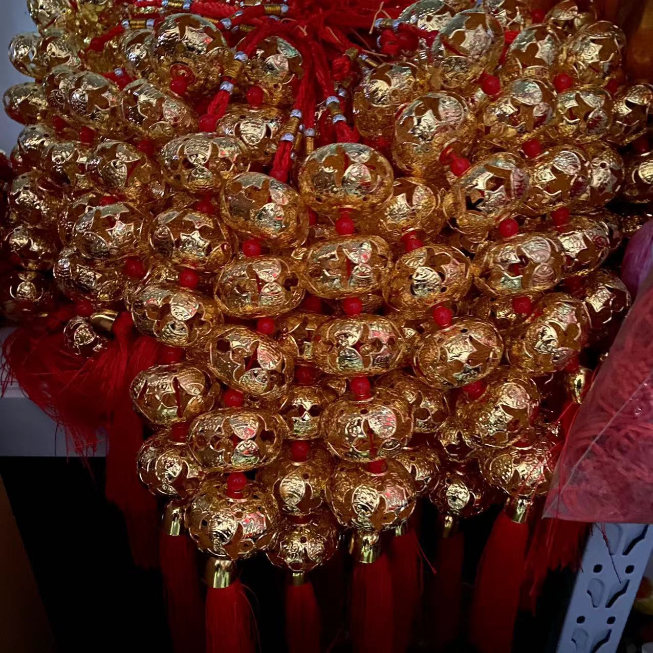 爆款福鱼富裕中国结金属灯笼金色铃铛串花卉花艺汽车装饰挂件